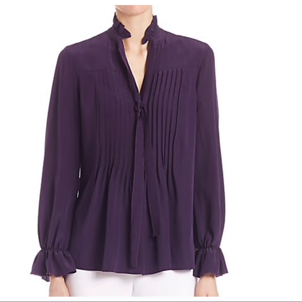 Elie Tahari Silk Long Sleeve Bow Ruffled Top S/P